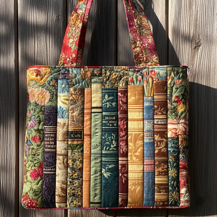 Floral Books Quilted Tote Bag