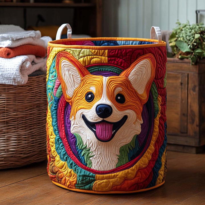 Corgi quilted laundry basket