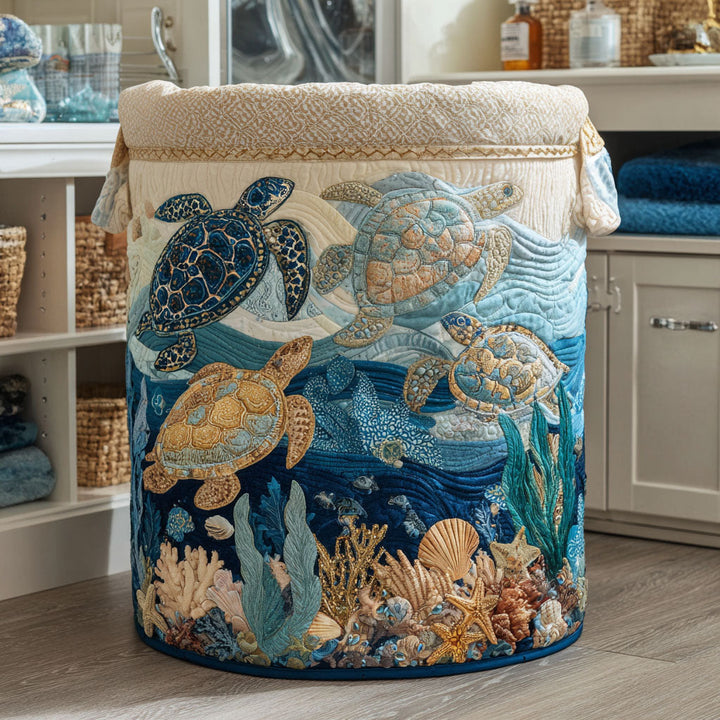 Glossy Shells quilted laundry basket