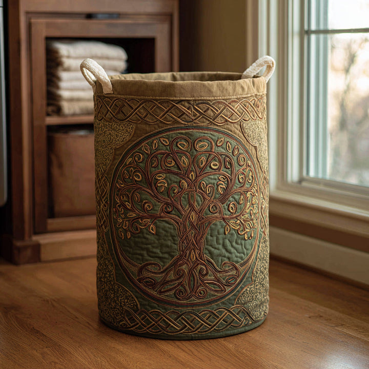 Golden Roots quilted laundry basket