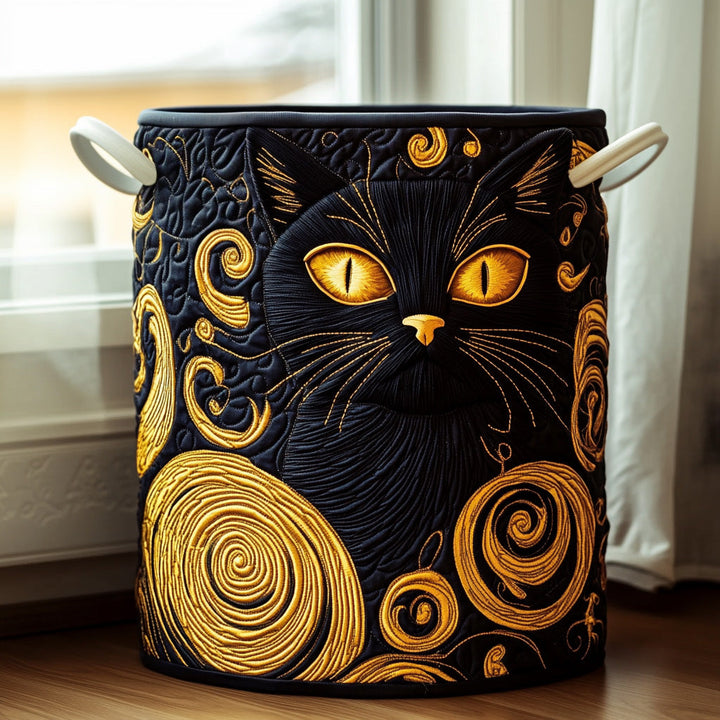 Midnight Whiskers quilted laundry basket