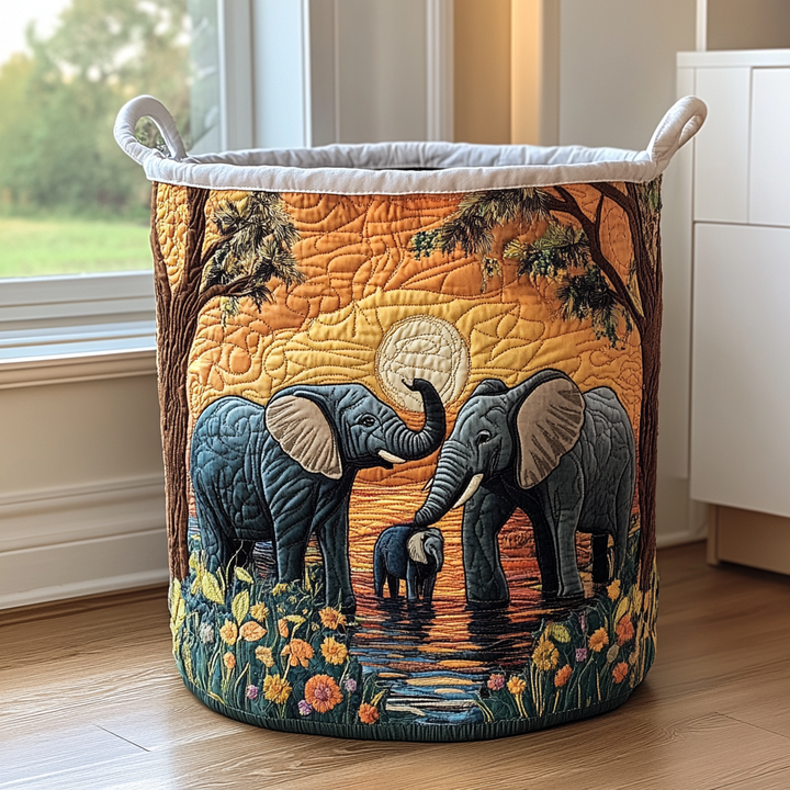 Rustic Elephant quilted laundry basket