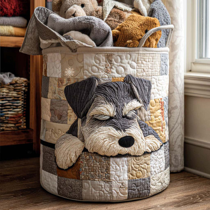 Sleeping Schnauzer quilted laundry basket
