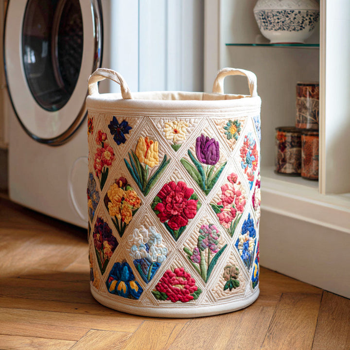 Spring Flowers quilted laundry basket