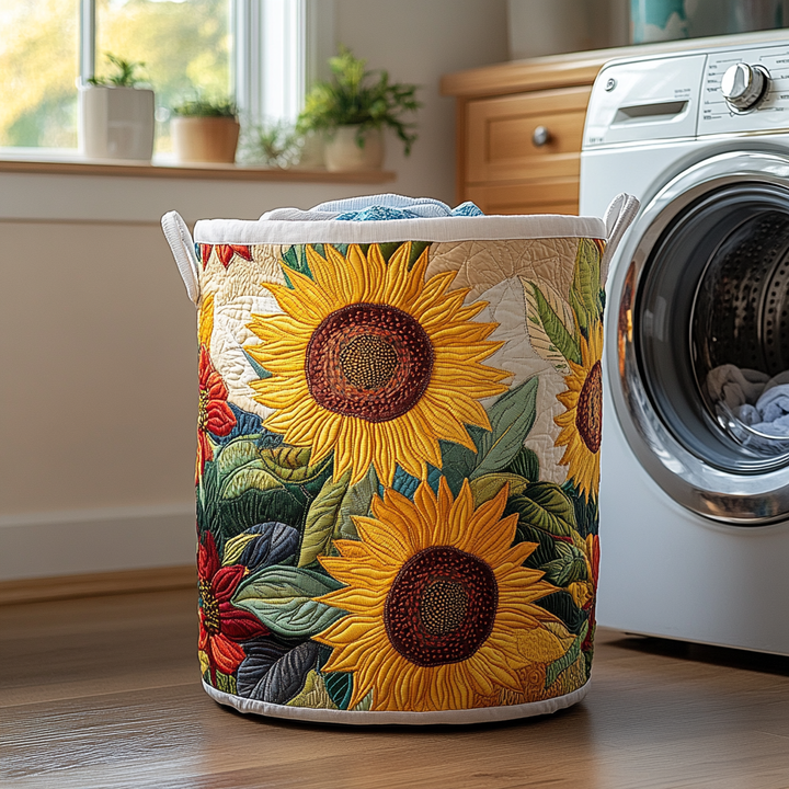 Sunflower quilted laundry basket