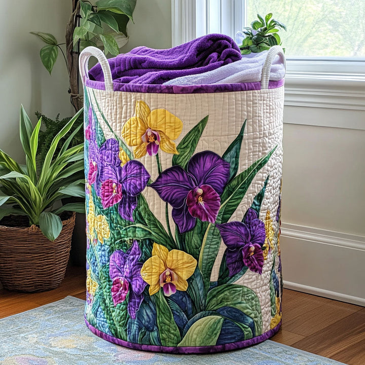 Sunset with Orchids quilted laundry basket