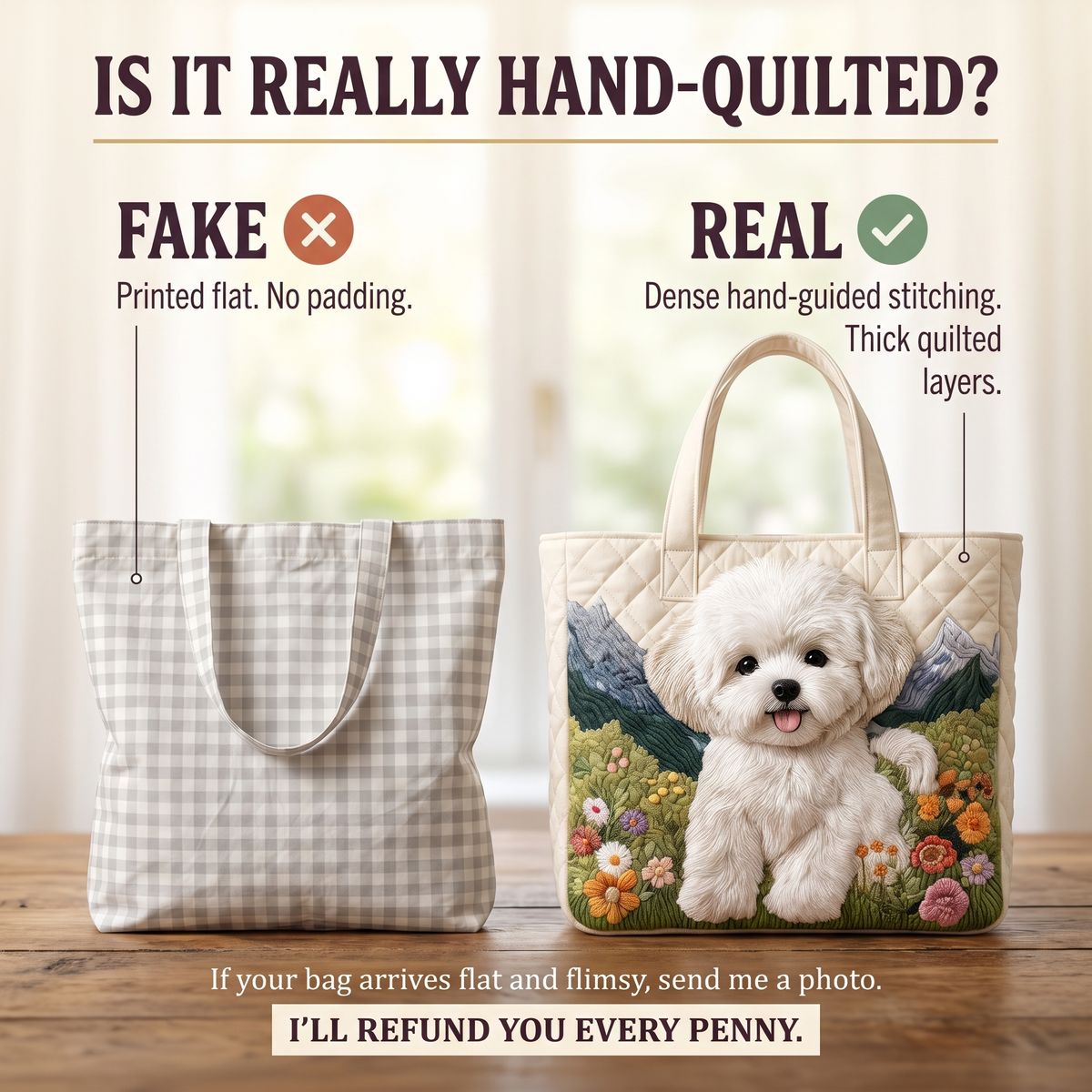 Artisan Quilted Bag - Enchanted Dog — hand-quilted authenticity check