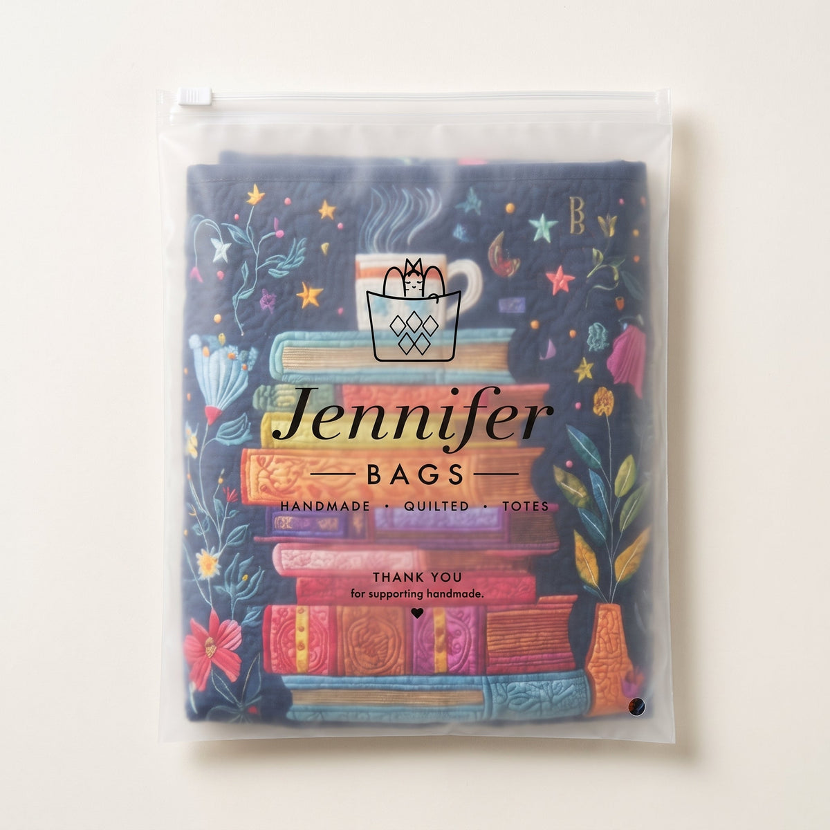 Quilted Laundry Basket - Dreamy Pages — packaged in its pouch