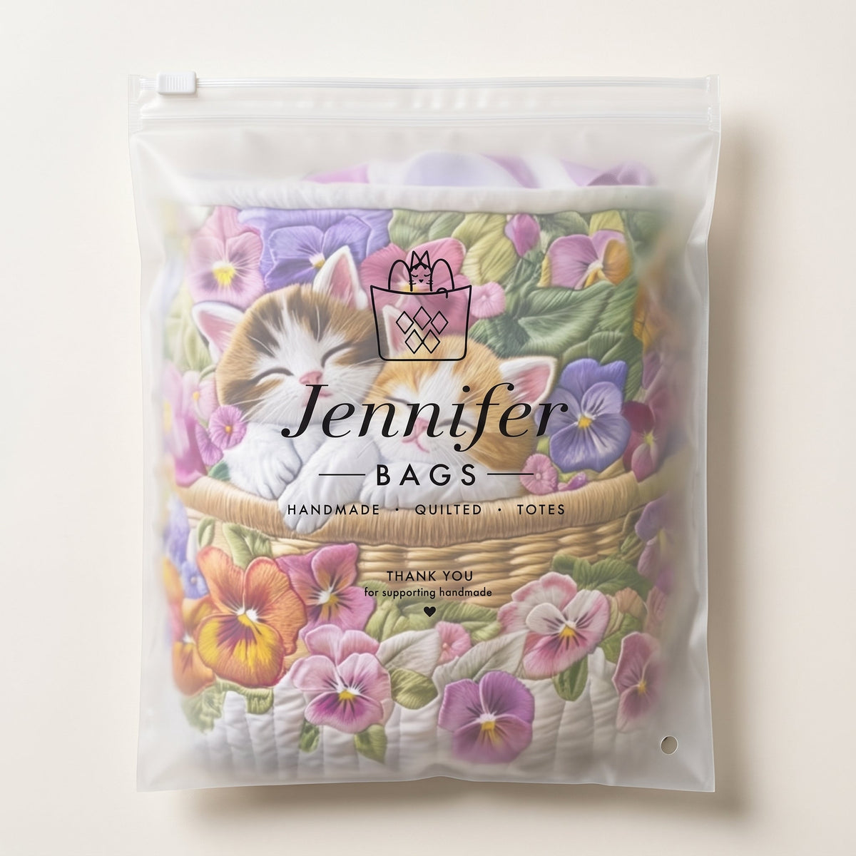 Quilted Laundry Basket - Feline Chaos — packaged in its pouch