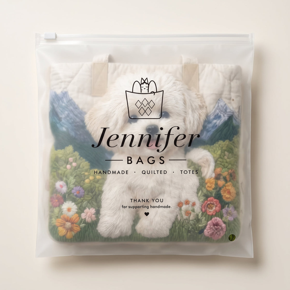 Artisan Quilted Bag - Enchanted Dog — packaged in its pouch