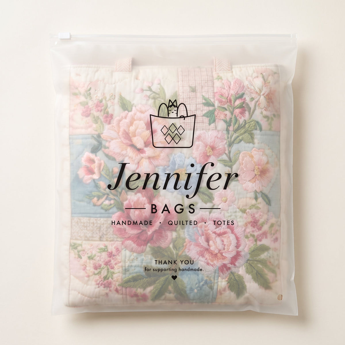 Blooming Flower Quilted Tote Bag — packaged in its pouch