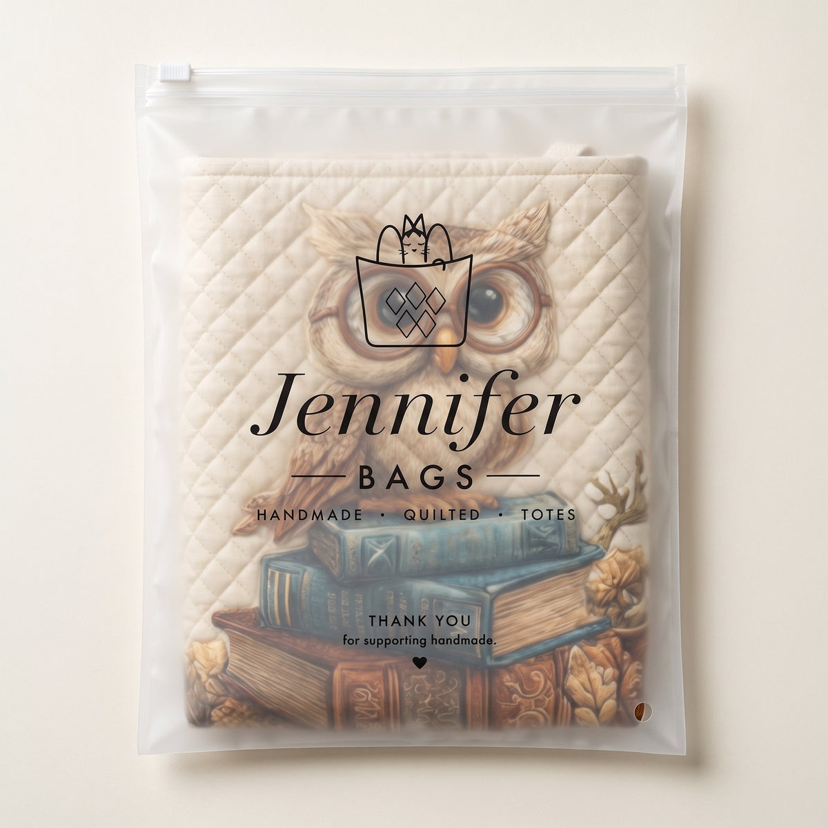 Quilted Laundry Basket - Owl — packaged in its pouch