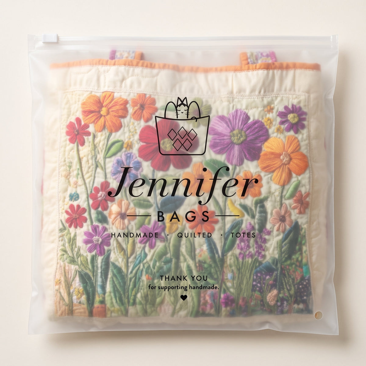 Blooming Garden Quilted Tote Bag — packaged in its pouch