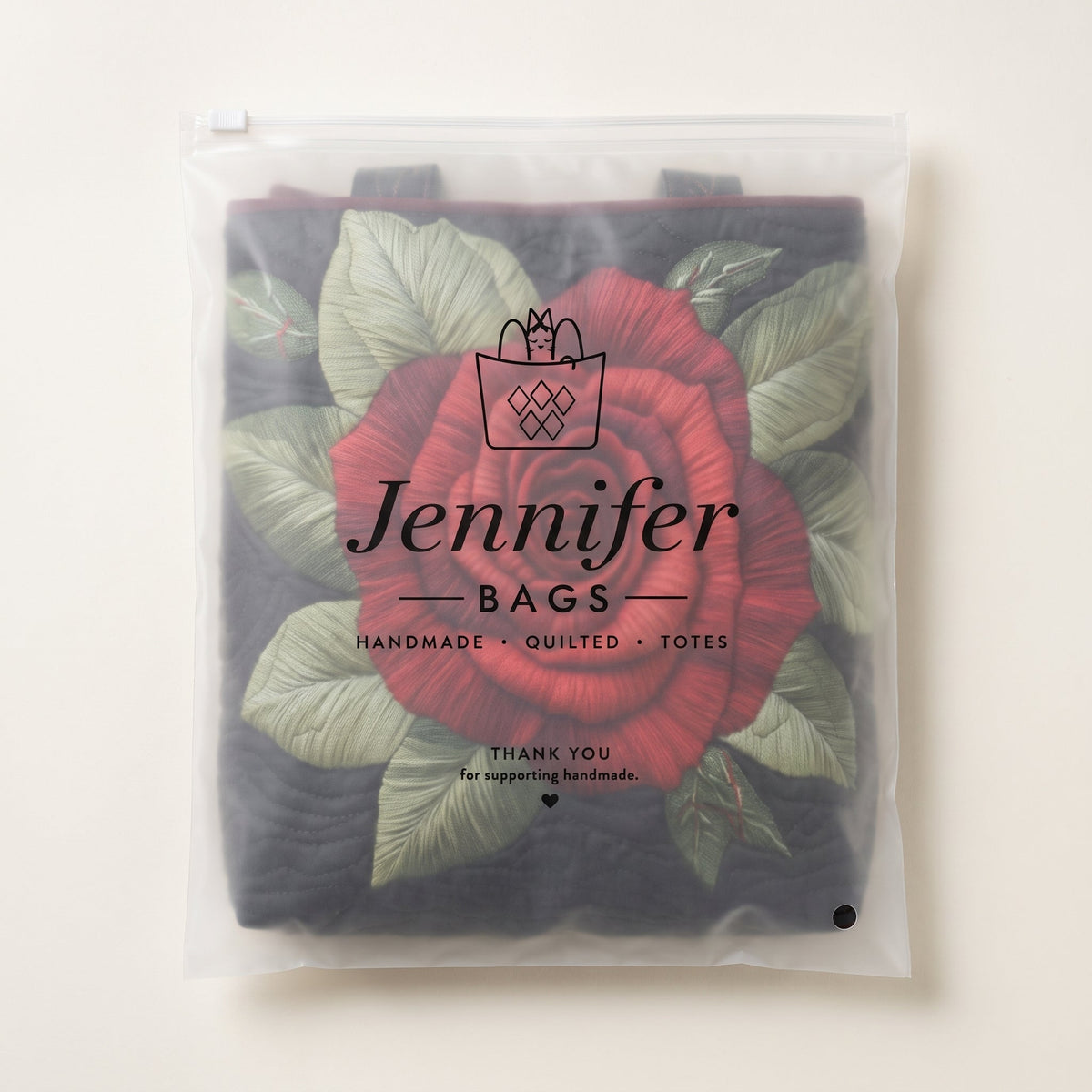 Elegant Rose Quilted Tote Bag — packaged in its pouch