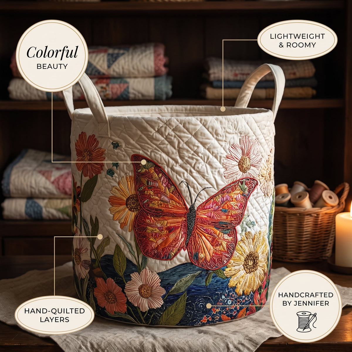 Quilted Laundry Basket - Colorful Beauty — details