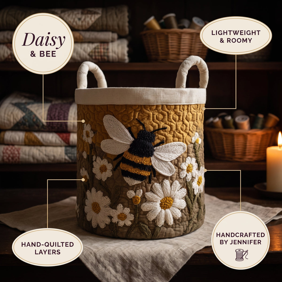 Quilted Laundry Basket - Daisy & Bee — details