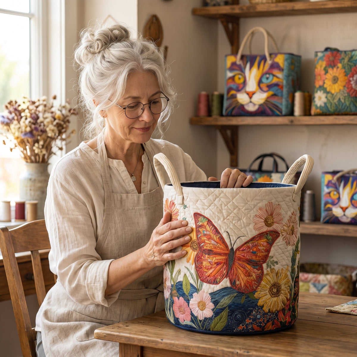 Quilted Laundry Basket - Colorful Beauty — handcrafted
