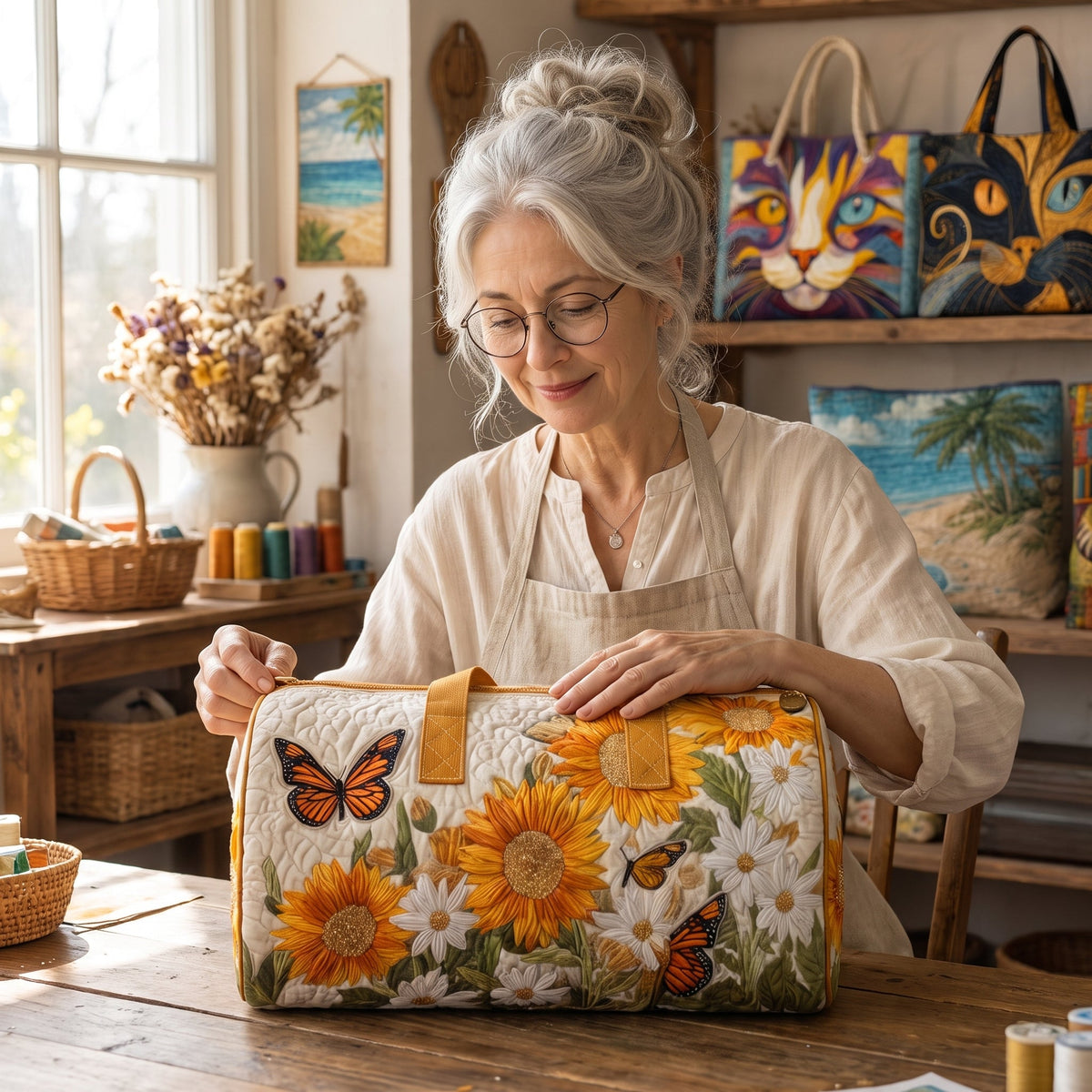Bright Fields Quilted Duffle Bag — handcrafted
