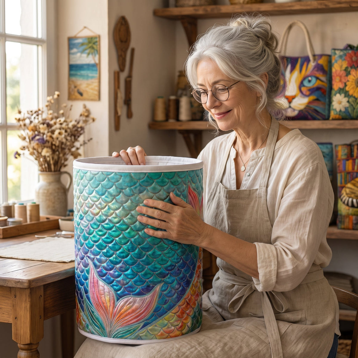 Quilted Laundry Basket - Marine Sparkle — handcrafted