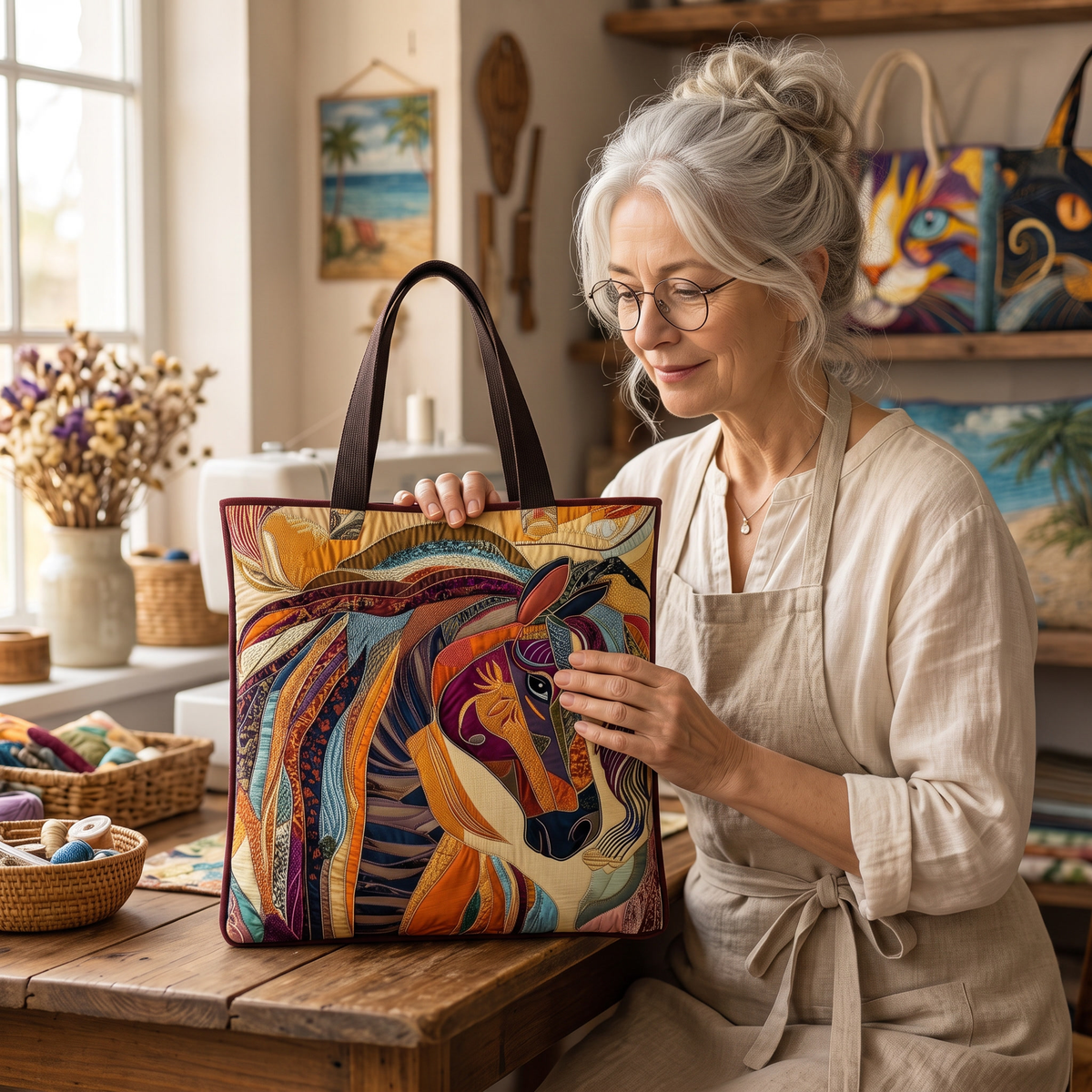 Artisanal Bag - Multicolored Mosaic Horse — handcrafted