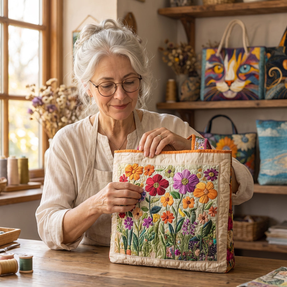 Blooming Garden Quilted Tote Bag — handcrafted