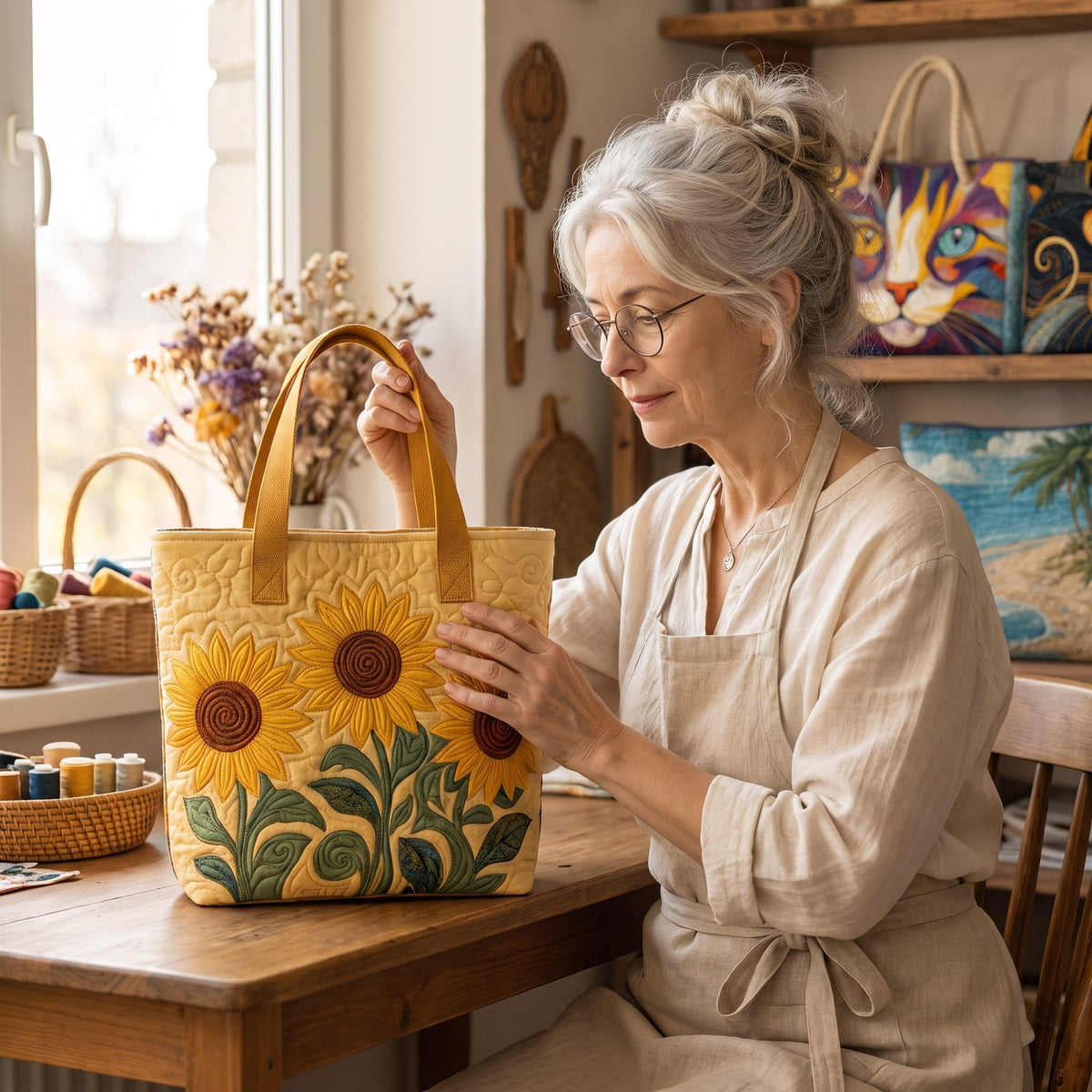 Sunny Field Quilted Tote Bag — handcrafted