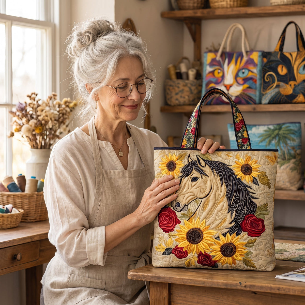 Wild Horse Quilted Tote Bag — handcrafted