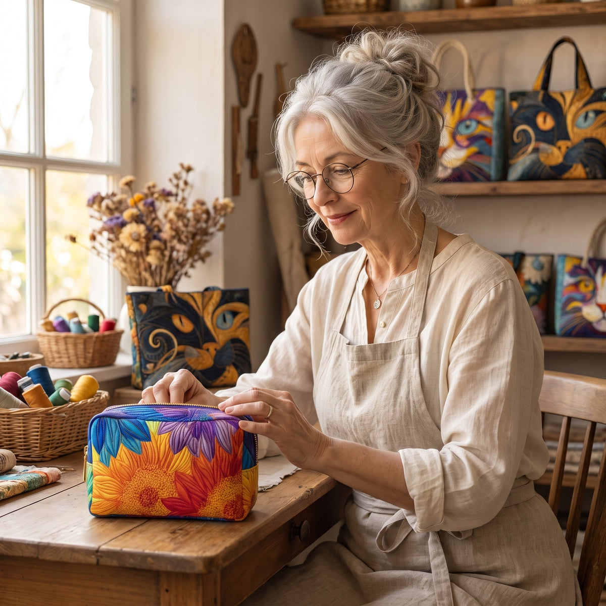 Summer Bloom Quilted Makeup Bag — handcrafted