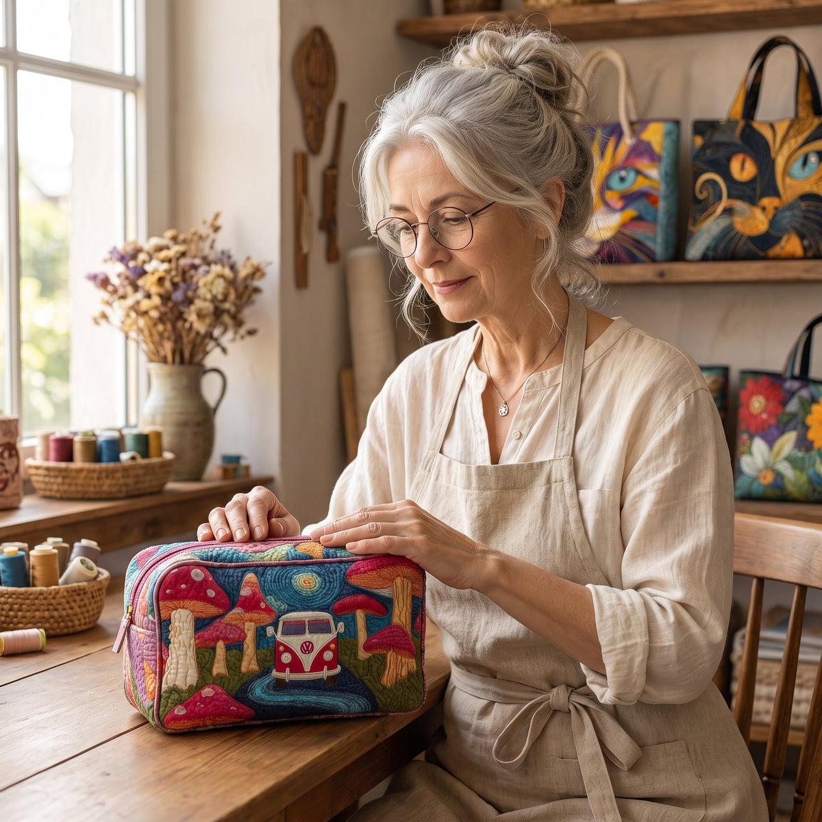 Cosmic Hippie Dream Quilted Makeup Bag — handcrafted