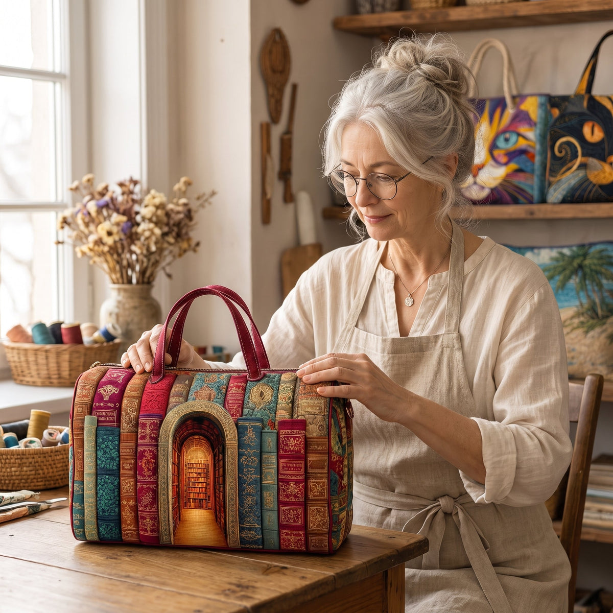 Hidden Library Quilted Duffle Bag — handcrafted
