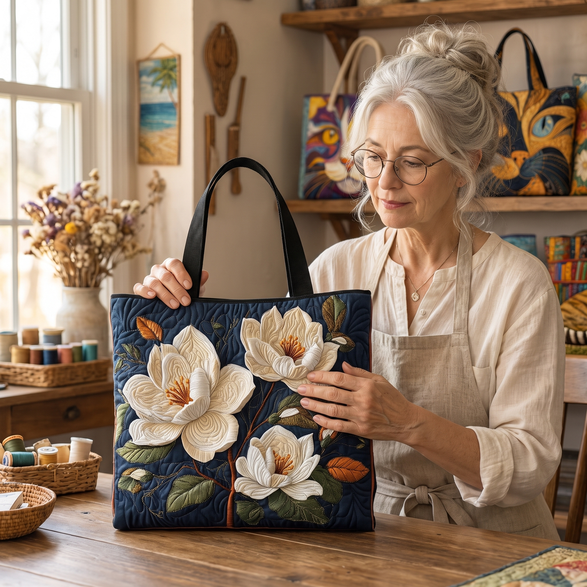 Artisan Quilted Bag - Delicate Magnolia — handcrafted
