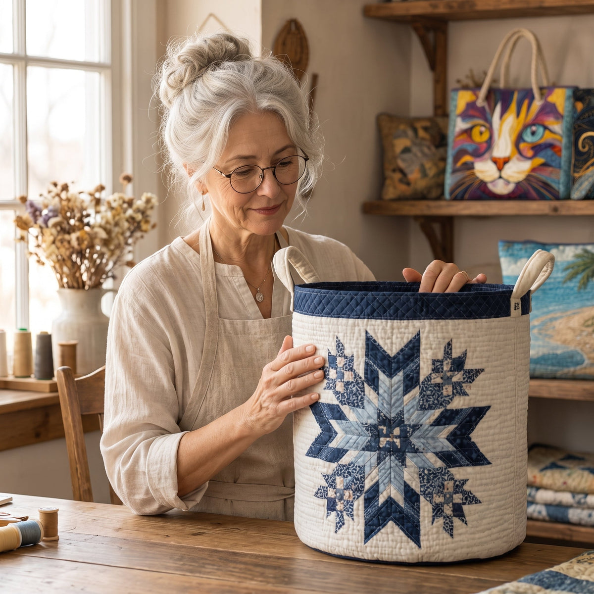 Quilted Laundry Basket - Snowflake