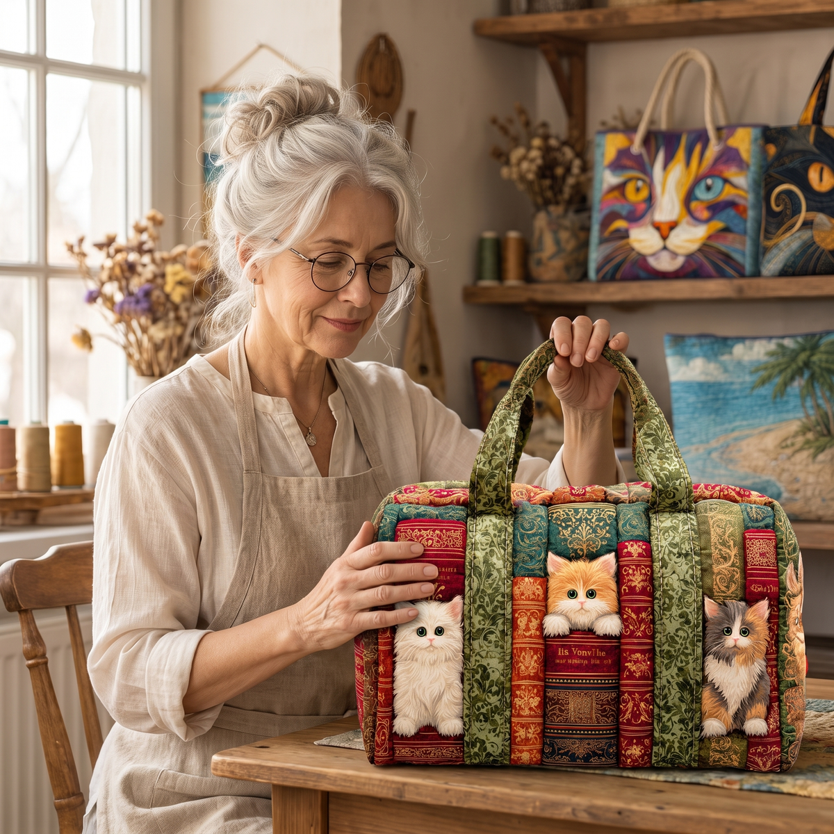Cat Chapter Quilted Duffle Bag — handcrafted