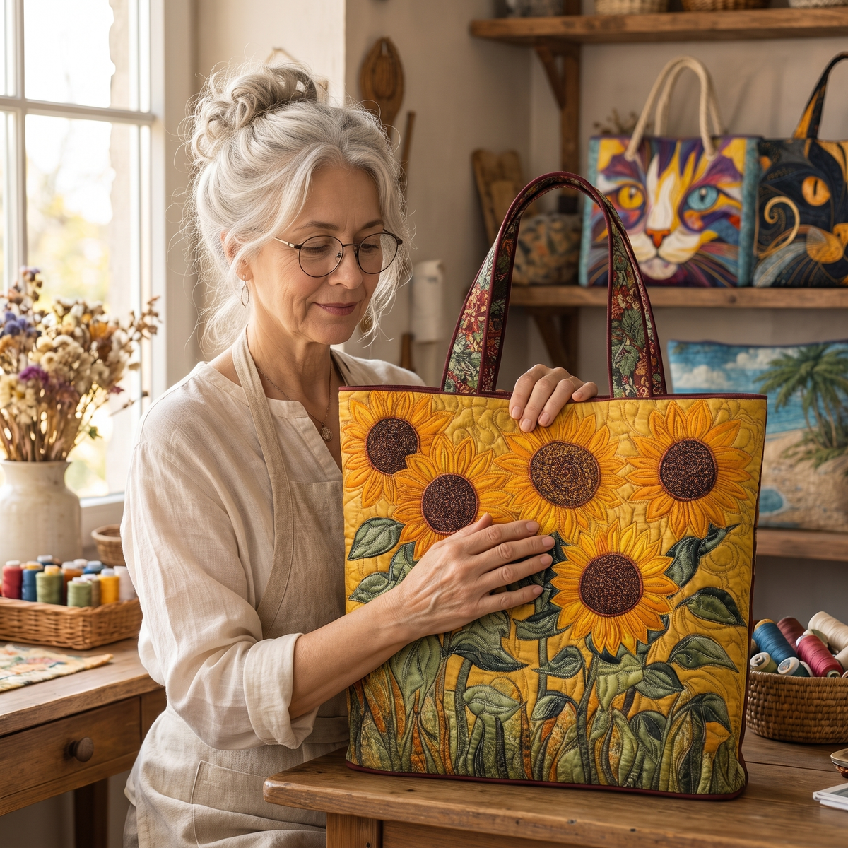 Classic Quilted Bag - Sunflowers — handcrafted