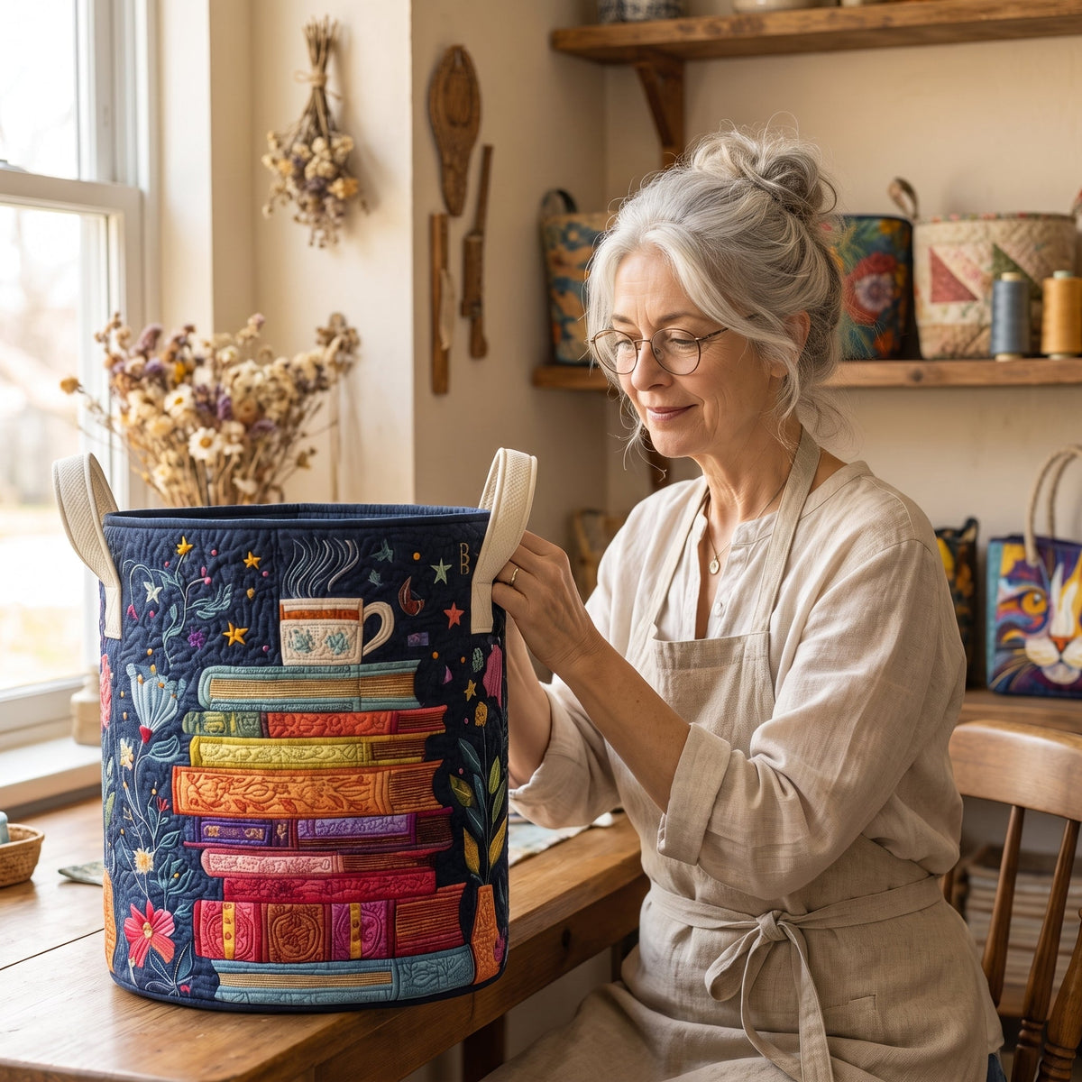 Quilted Laundry Basket - Dreamy Pages — handcrafted