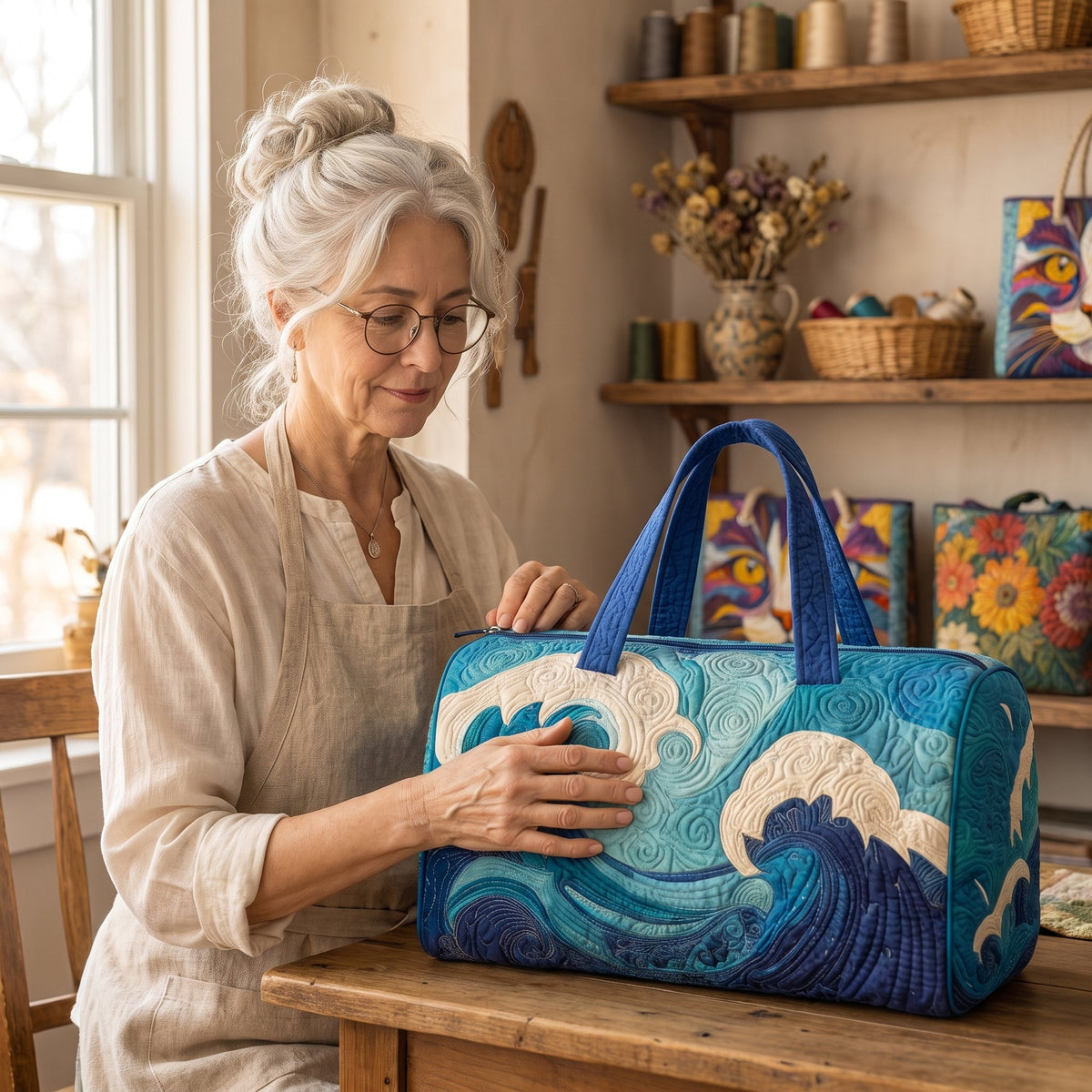Rising Wave Quilted Duffle Bag — handcrafted