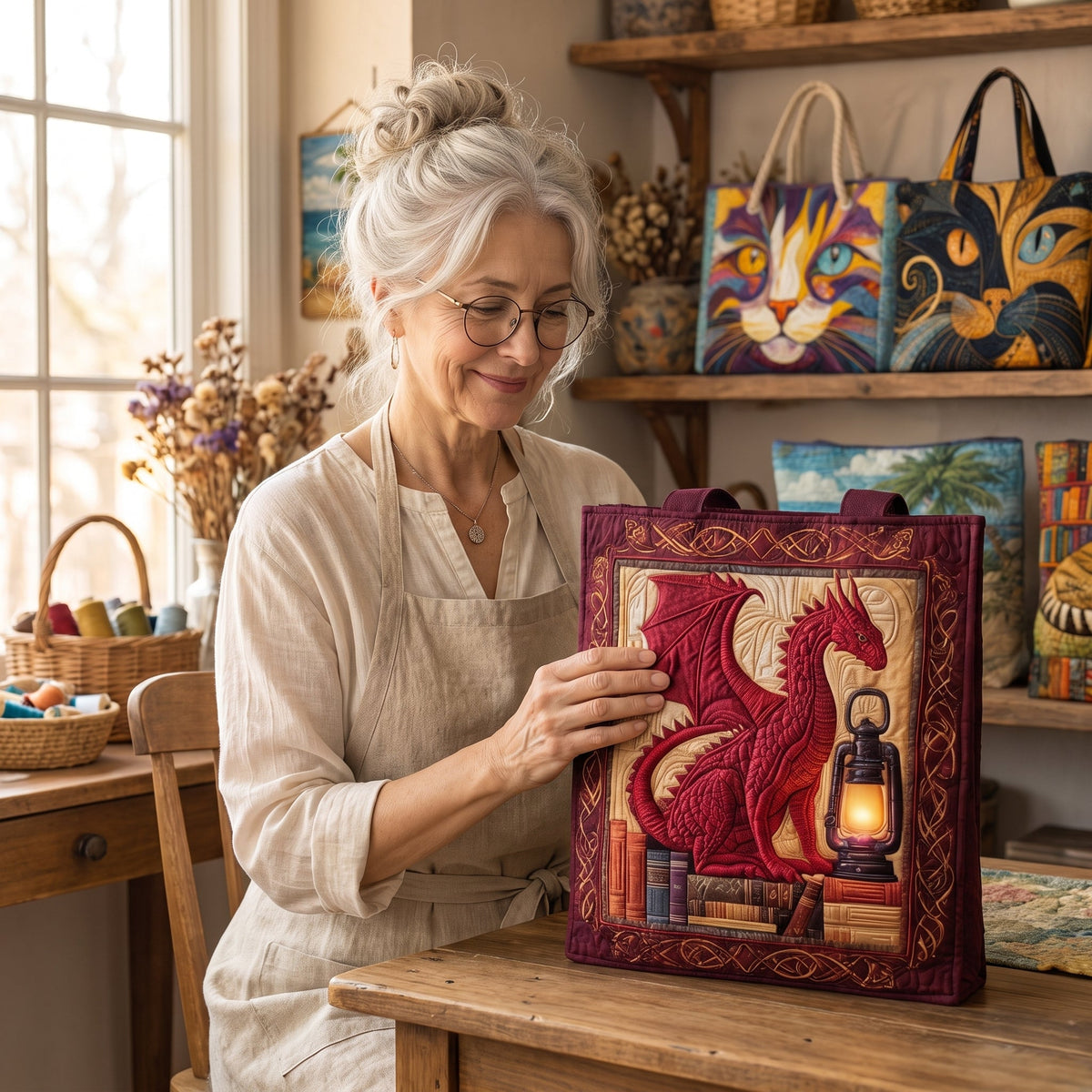Book Guardian Quilted Tote Bag — handcrafted