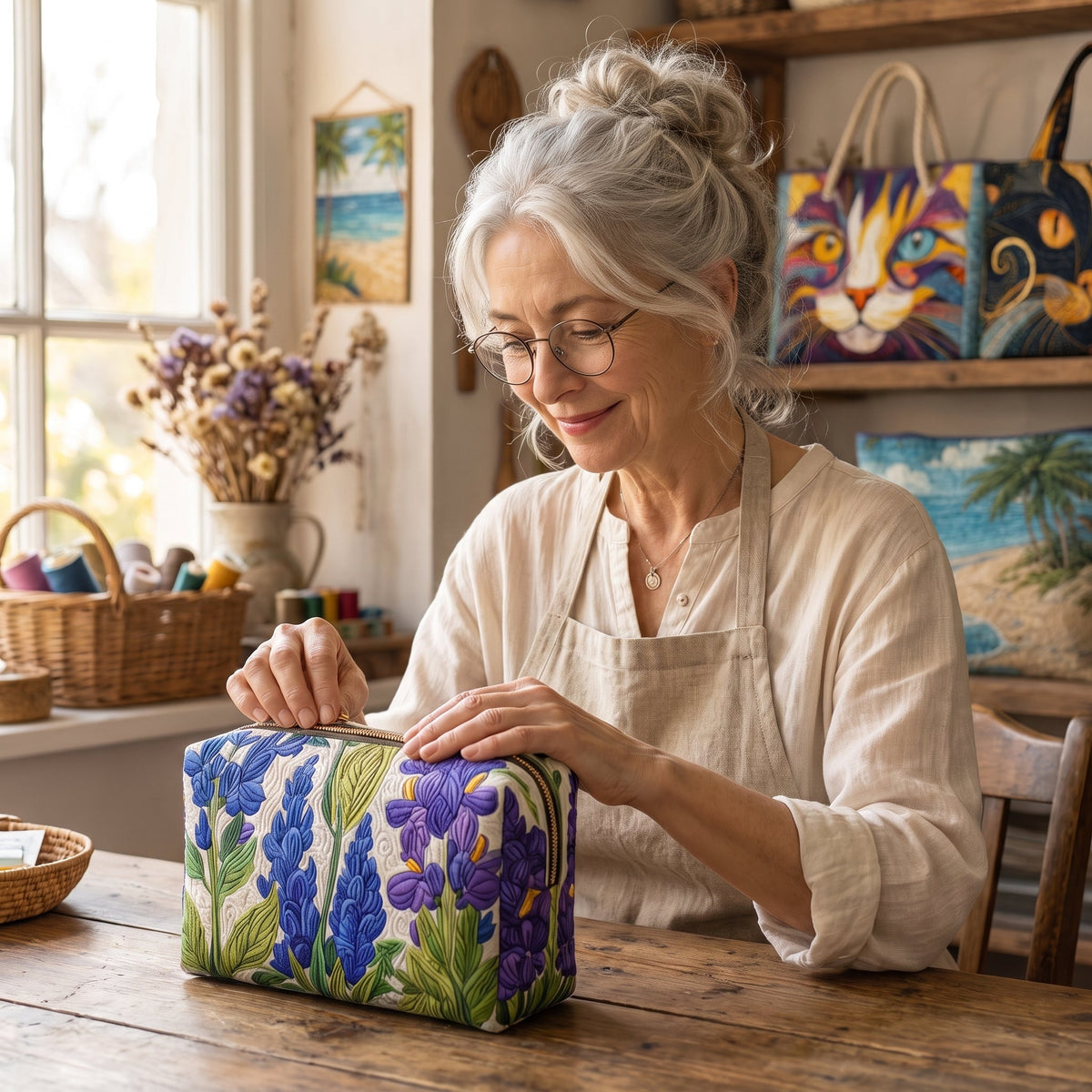 Bloom of Light Quilted Makeup Bag — handcrafted