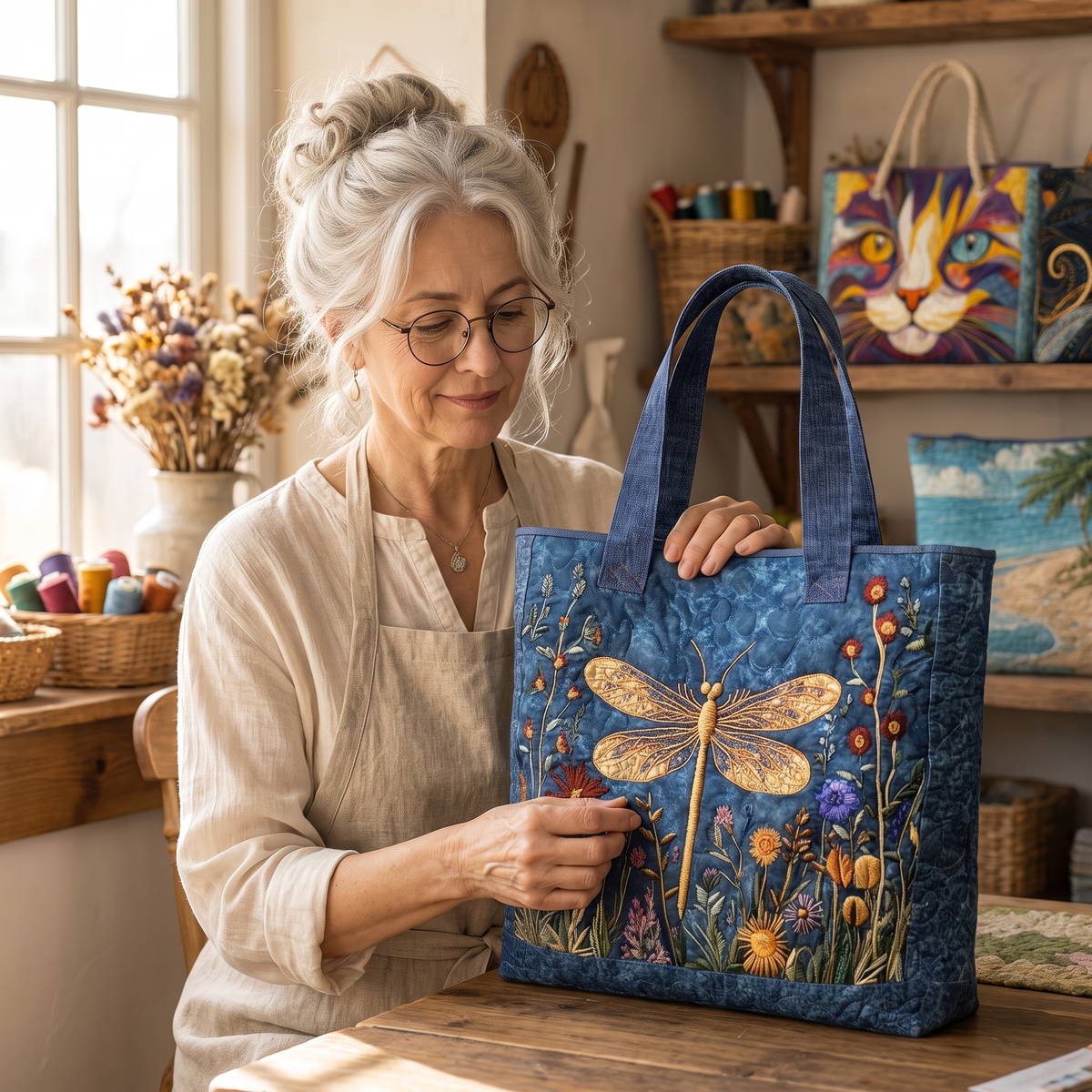 Quilted Bag - Golden Dragonfly — handcrafted