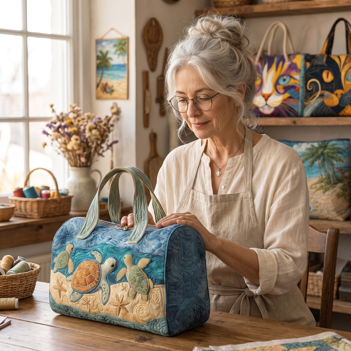 Turtly Cute Quilted Duffle Bag — handcrafted