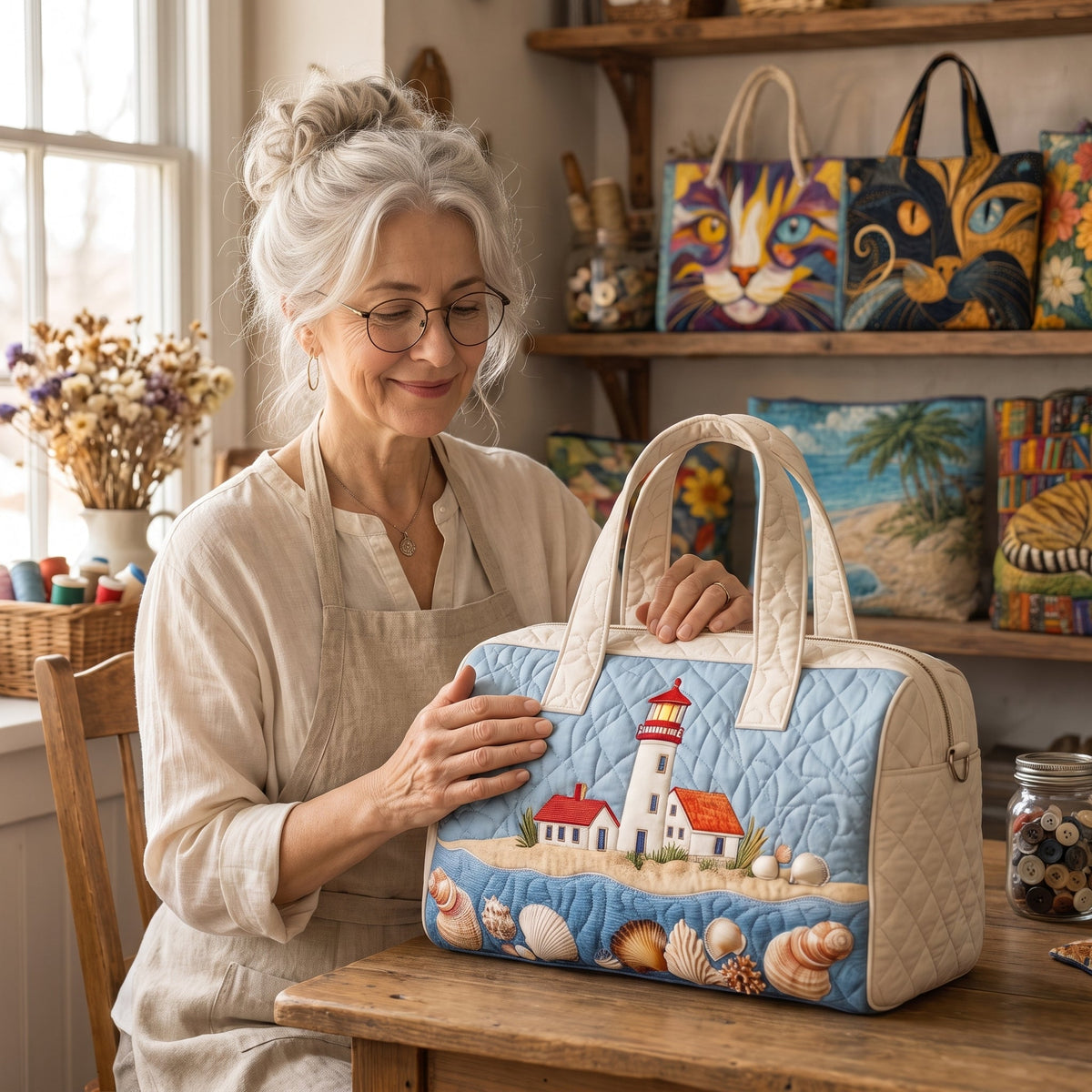 Seaside Glow Quilted Duffle Bag — handcrafted
