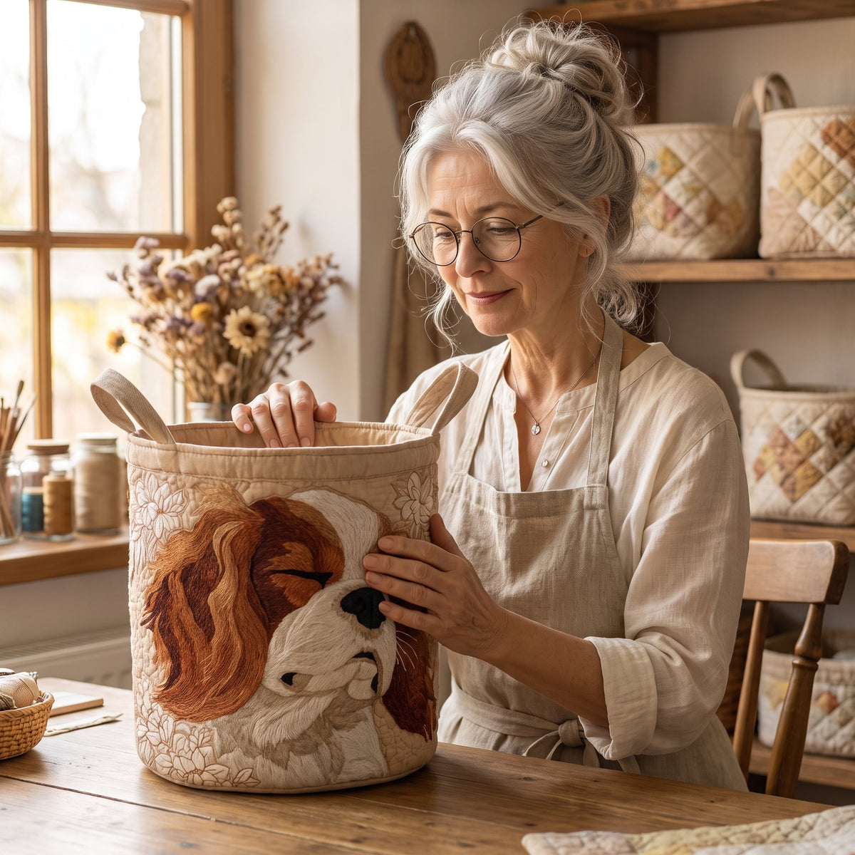 Quilted Laundry Basket - Cavalier King Charles — handcrafted