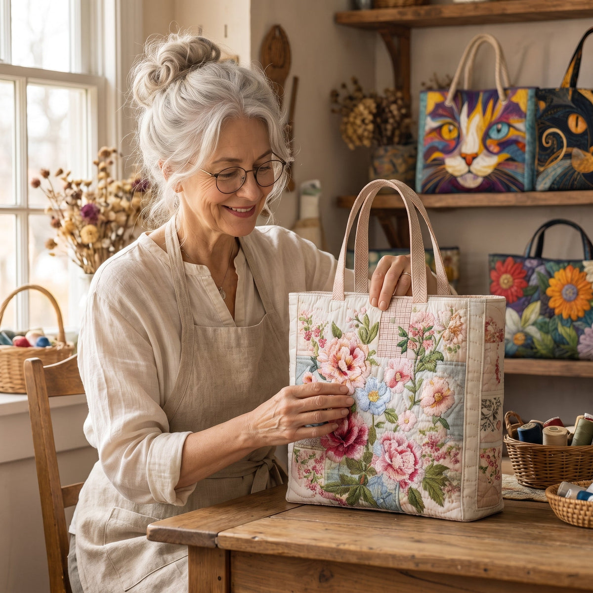 Blooming Flower Quilted Tote Bag — handcrafted
