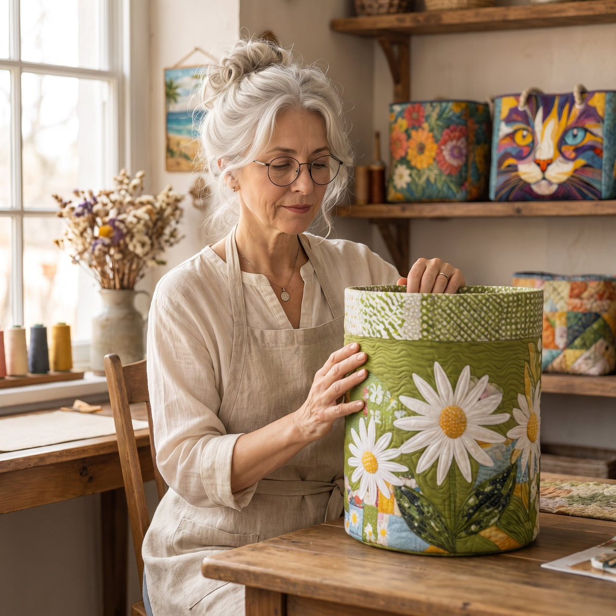 Quilted Laundry Basket - Sunny Stems