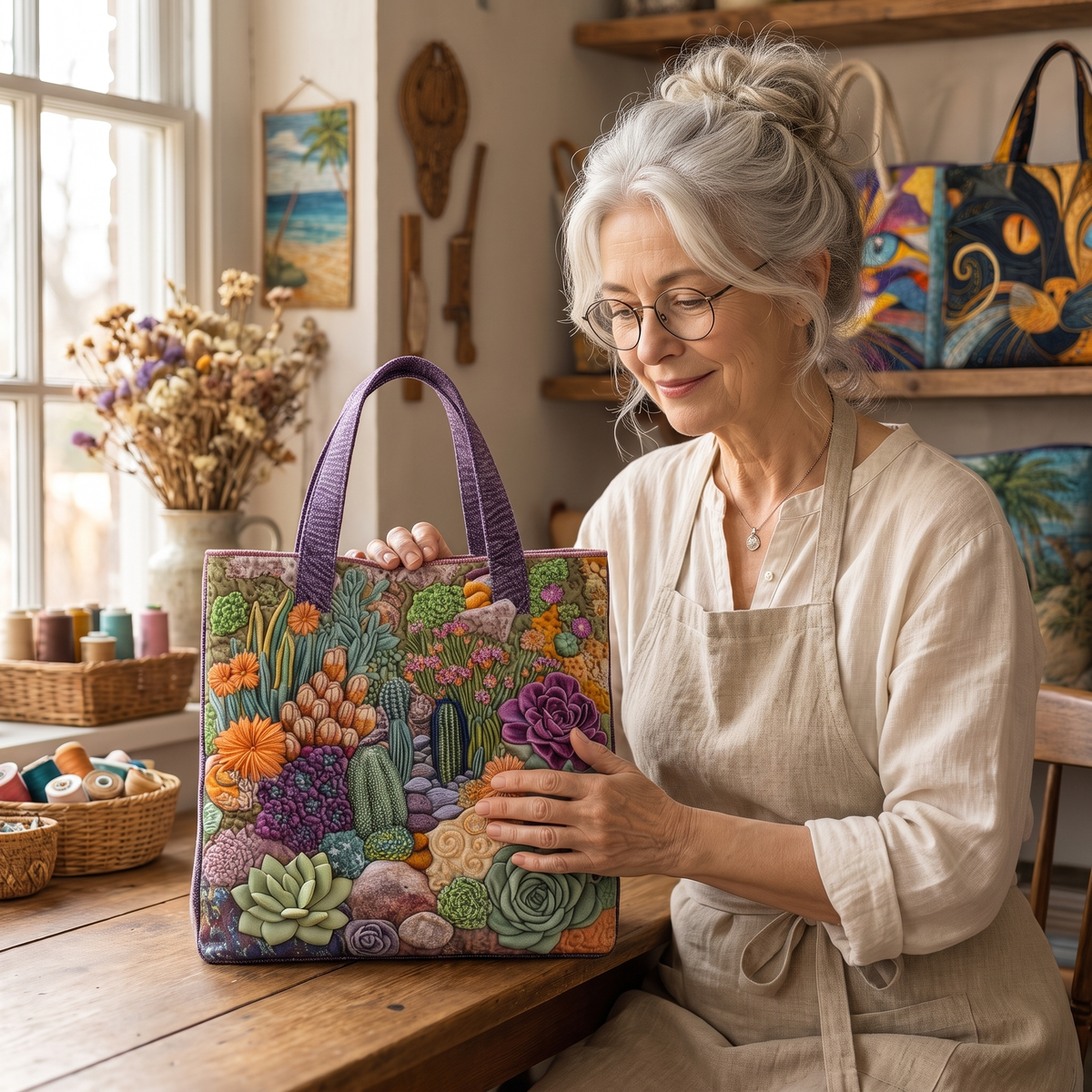 Artisanal Tote Bag - Succulent Garden — handcrafted