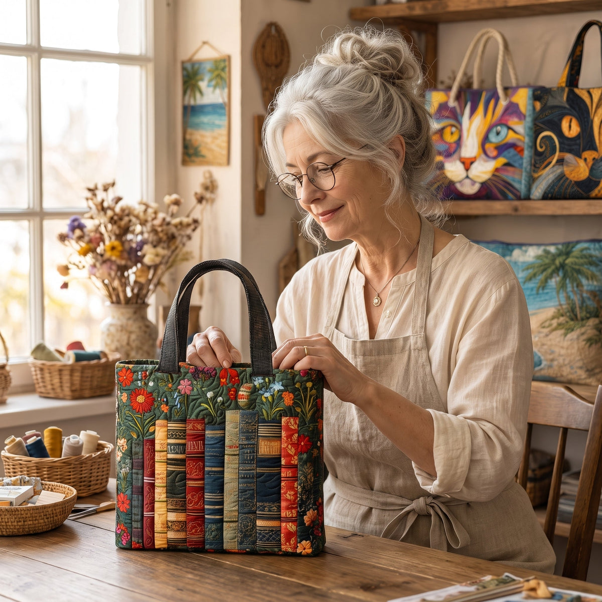 Love Books Quilted Tote Bag — handcrafted