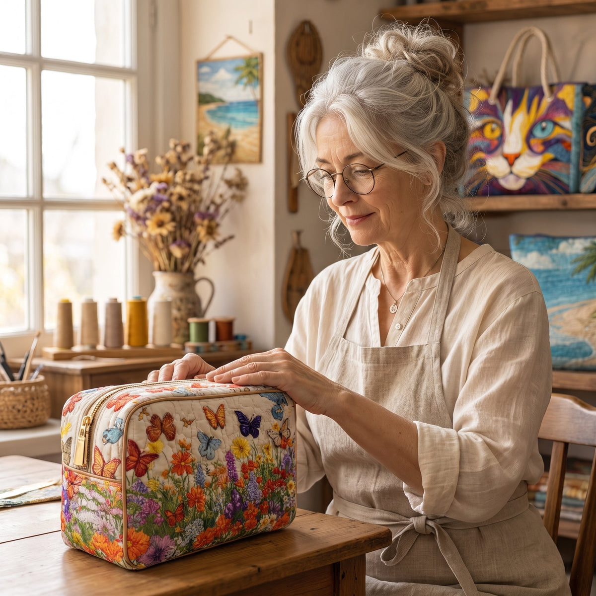 Bloom Garden Quilted Makeup Bag — handcrafted
