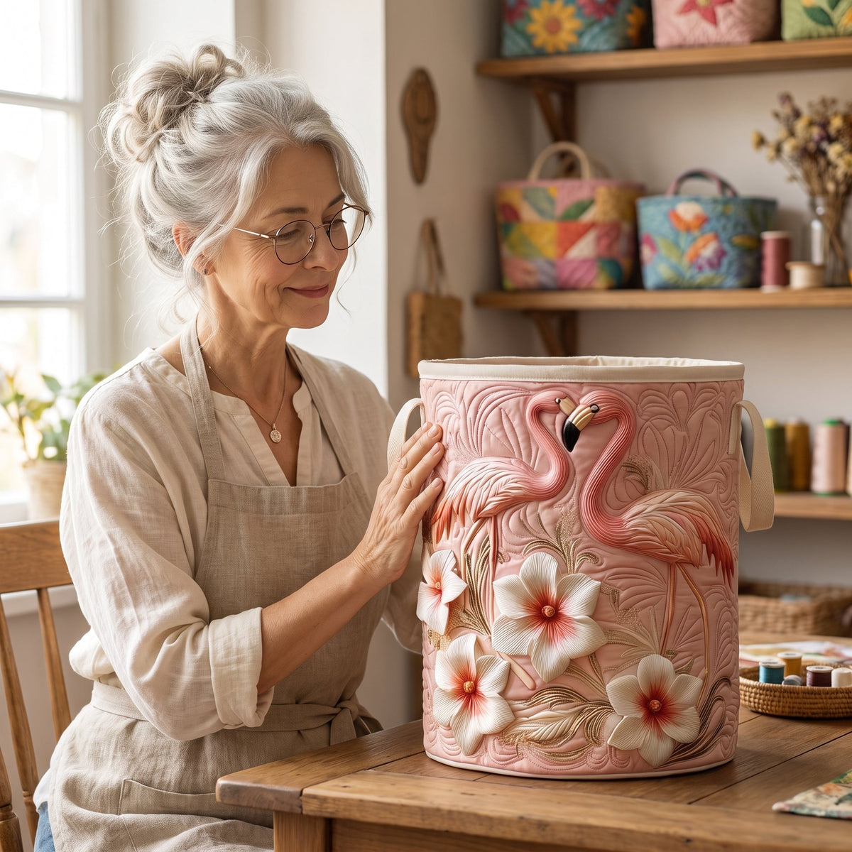 Quilted Laundry Basket - Floral Flamingo — handcrafted
