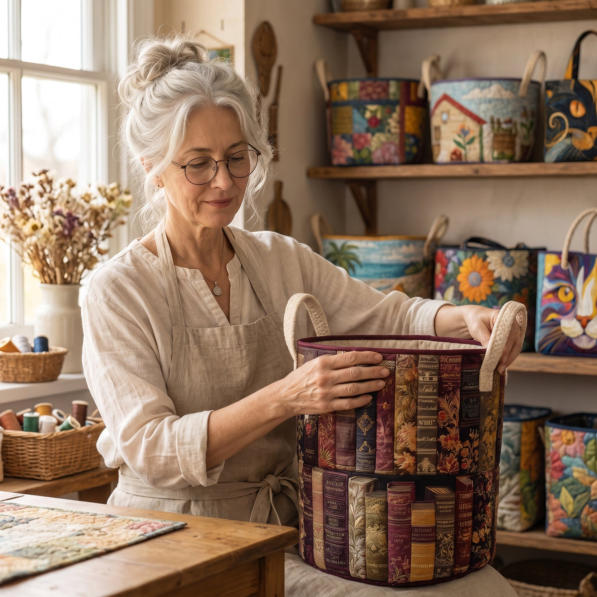 Quilted Laundry Basket - Literary Spirit — handcrafted
