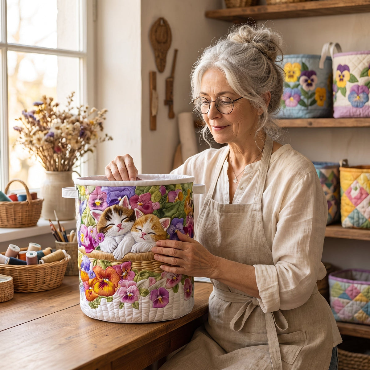 Quilted Laundry Basket - Feline Chaos — handcrafted